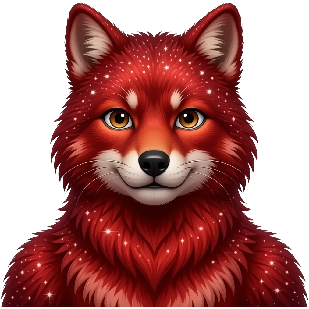 Hyper realistic fire red velvet fur soaked in starlight glitter and shadow gradients beautiful, shoulder bust emoji