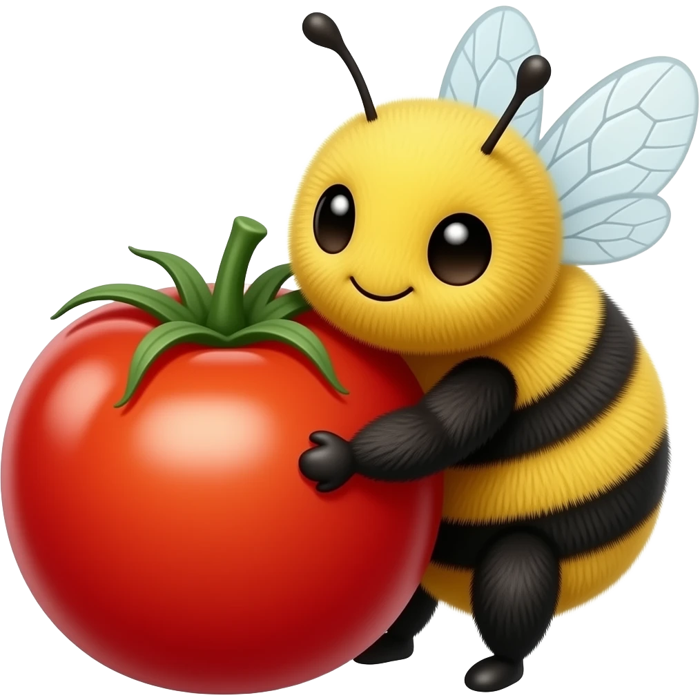 adorable bumblebee hugging a cherry tomato emoji