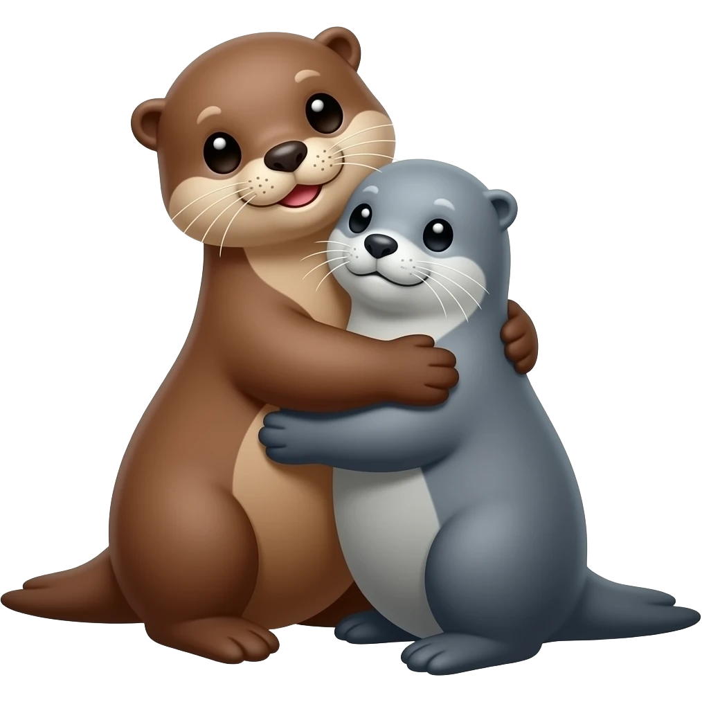 an otter and seal hugging emoji