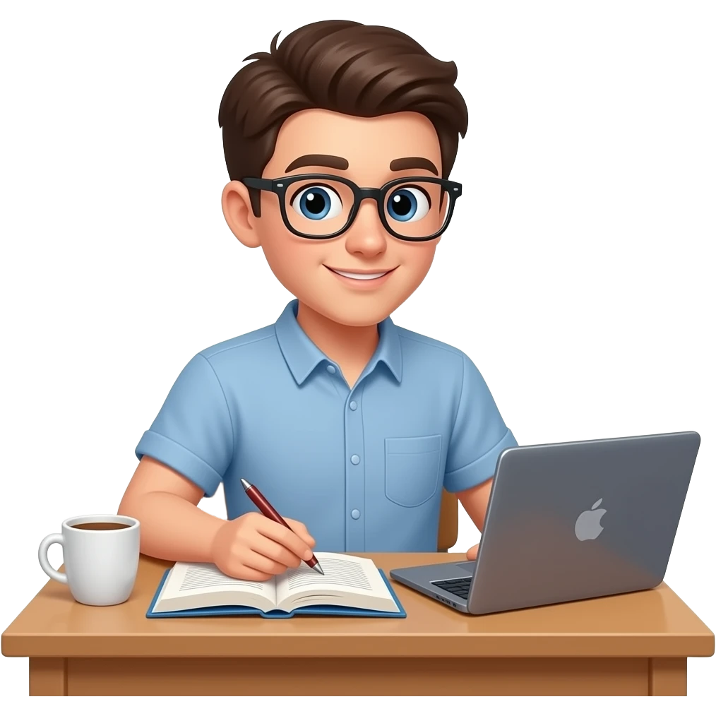 شاب بيذاكر على مكتب emoji