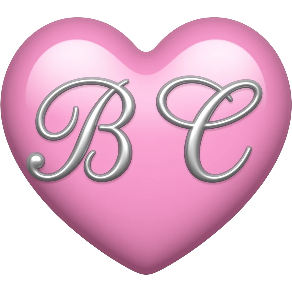 Light Pink heart with Silver cursive initials B and C separated emoji