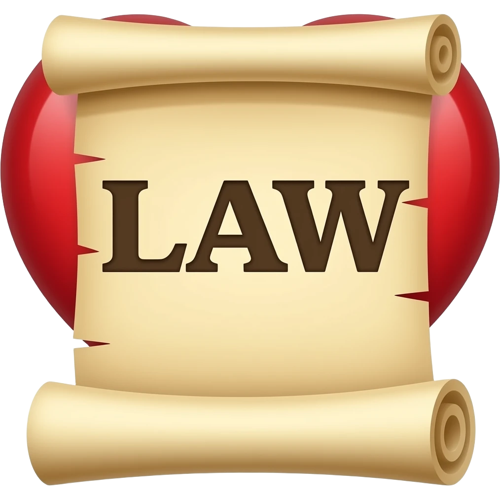 LAW written on a heart and a rolled scroll on a mind emoji