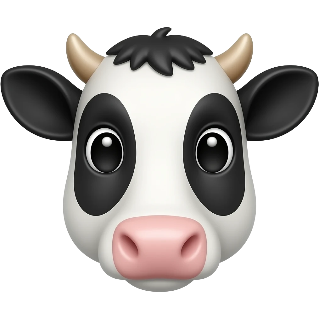 Create high-quality glossy emojis with a vibrant modern style.Make the emojis look premium, shiny, and eye-catching with bright highlights, smooth gradients, soft reflections, and glowing details. cow emoji emoji