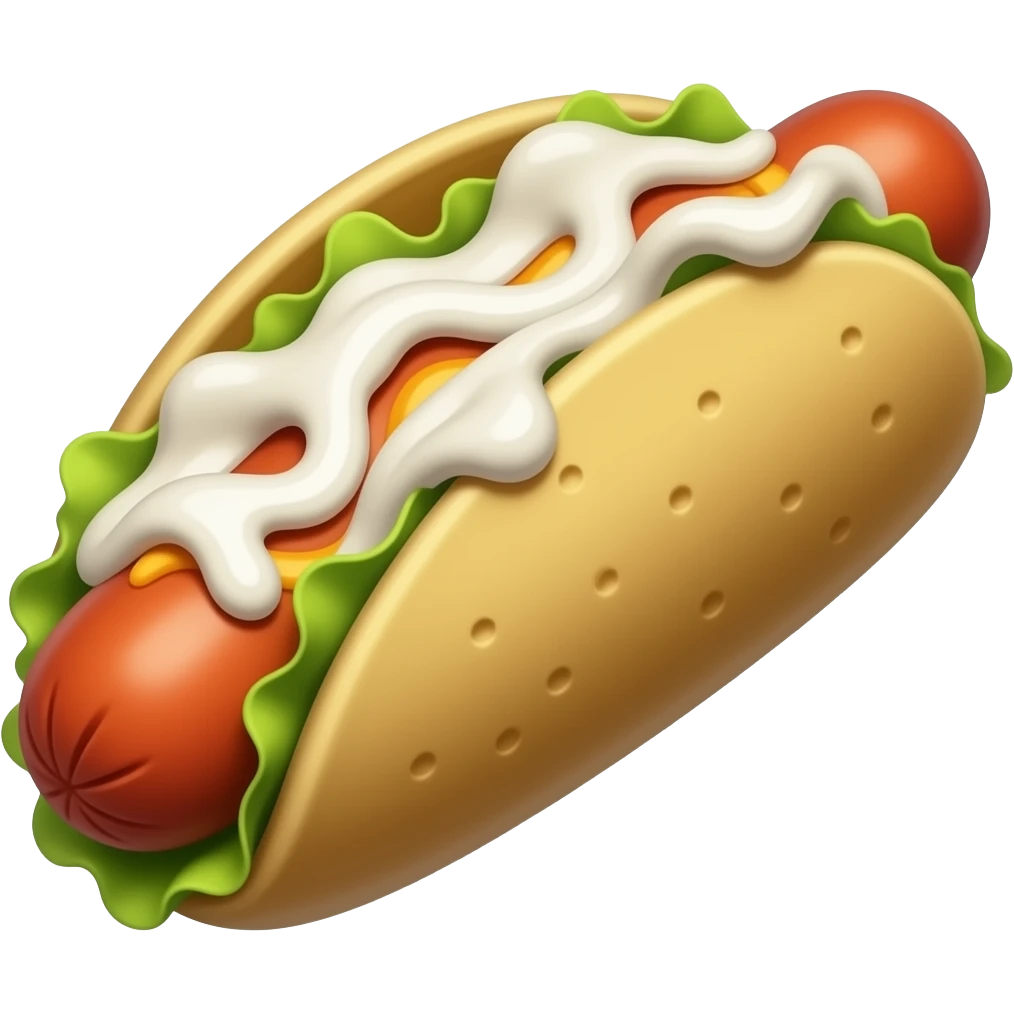 Create an emoji of a hotdog in a hard taco shell (instead of the bun) with sour cream sauce dripping. It’s for a menu I’m creating emoji