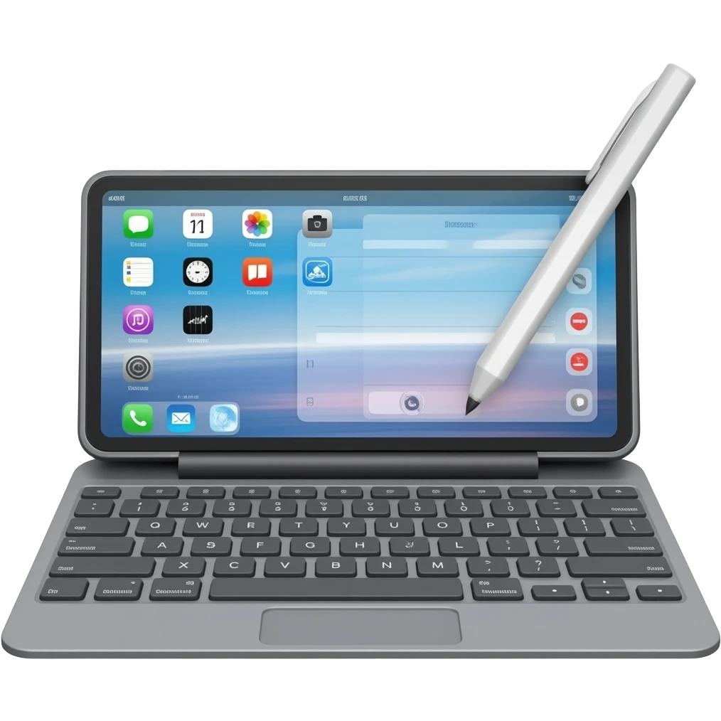 Crée 1 emoji iOS 18 représentant un ipad avec stylet,. La vue est prise en 3 quarts.l'ensemble est isolée sur un fond blanc. emoji
