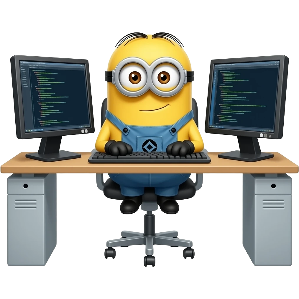 minion coding and 2 computer monitors emoji