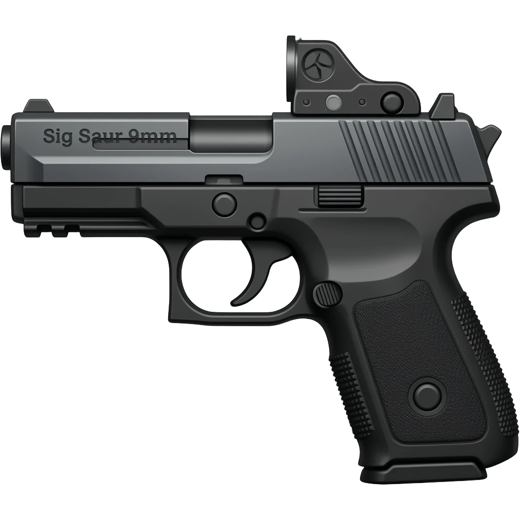 Make the sig saur 9mm pistol and add the name "Sig Saur 9mm" on the barrel . Make the name darker.   Make a red dot sig saur ROMEO-RS COMPACT ROSE sight on the gun. emoji