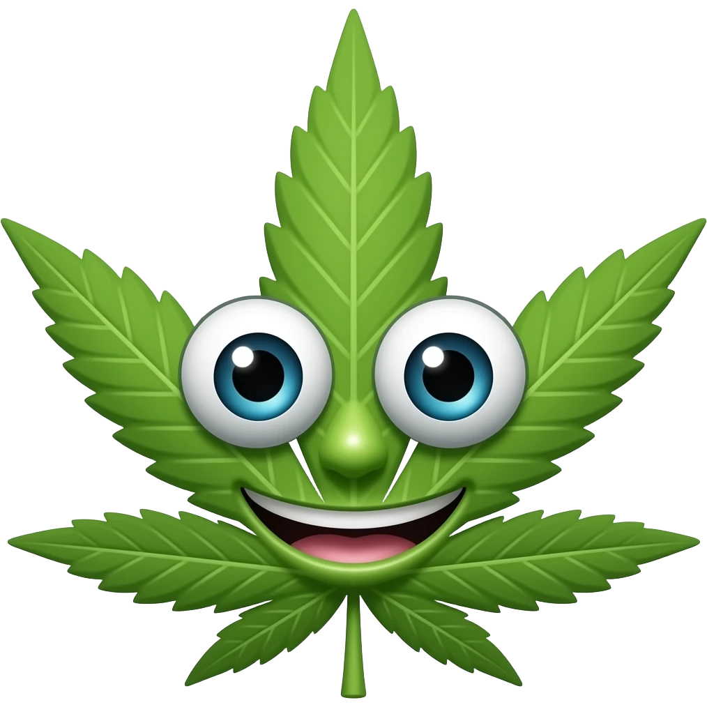 Eine Marihuana blatt mit Augen und einer nase und mund emoji