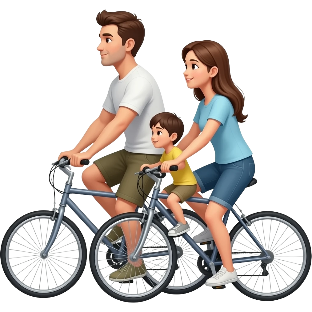 семья катается на велосипедах вид сбоку emoji