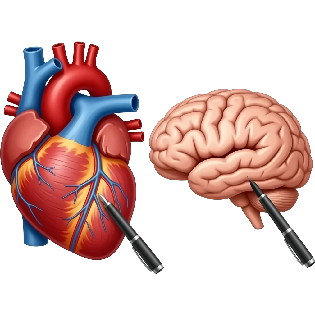 An anatomically acurate human heart with a pen writing "My Law" on the heart. Next to it, an anatomically correct human brain with a pen writing "My Law" on the brain emoji