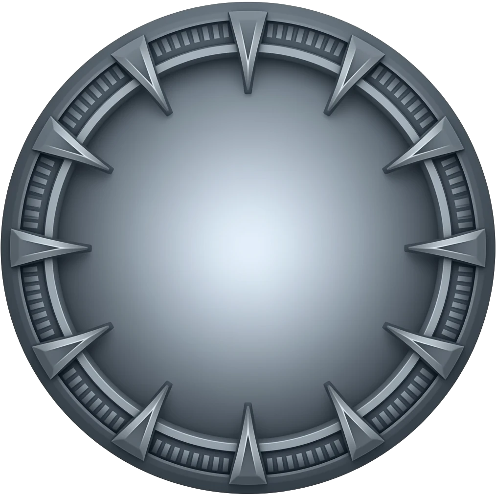 Stargate made of dark gray metal with 10-1 chevrons spaced evenly around the rim emoji