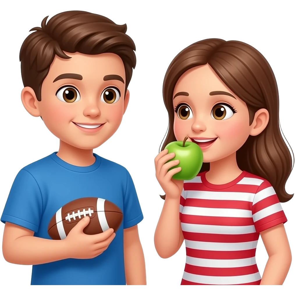 Brother and sister Talking Tom barfoot eating apple emoji