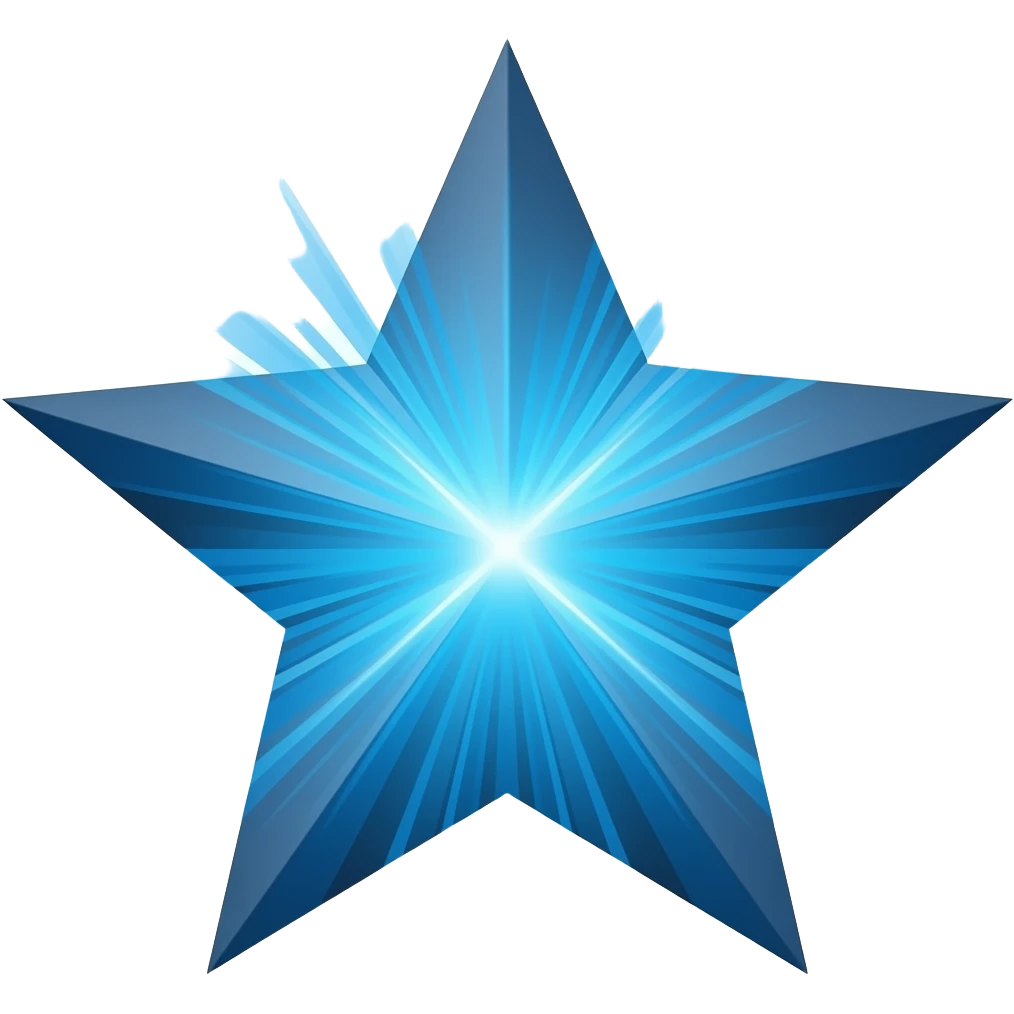 Blue star with light blue lights come out of the poles like Pulsar emoji