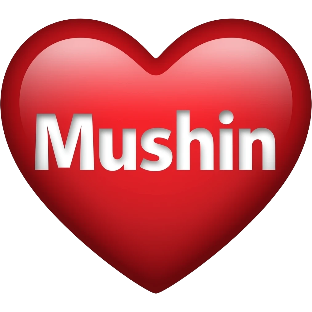 heart that is red ithe word Mushin reversed out in white emoji
