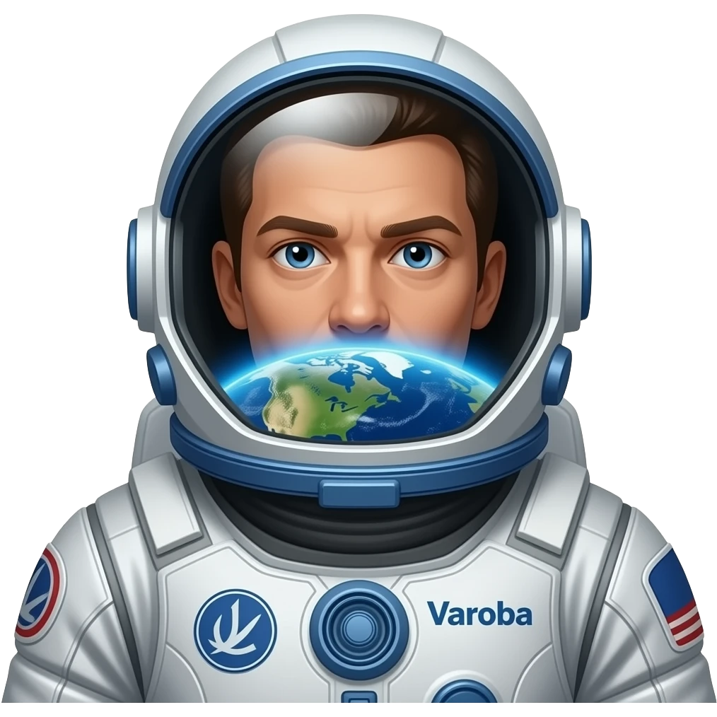 космонавт с космоса смотрит на землю на костюме надпись вароба emoji