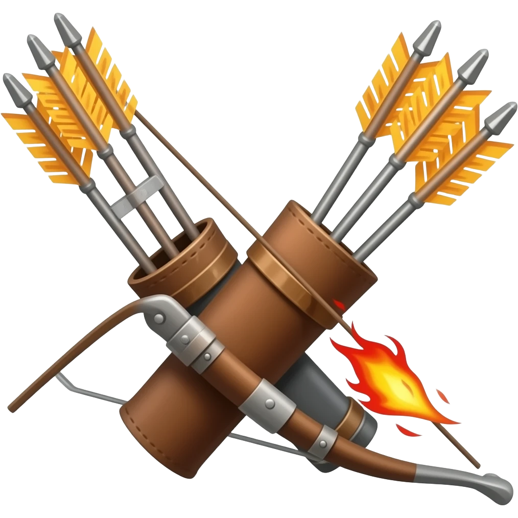 archery bow with quiver and flaming arrows emoji