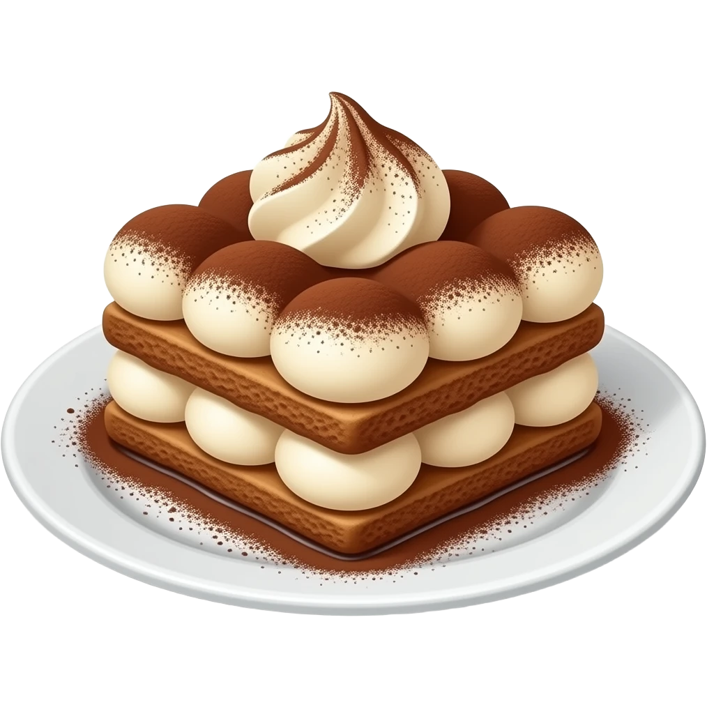 hyper realistic tiramisu on a white sleek plate, with perfect amount emoji