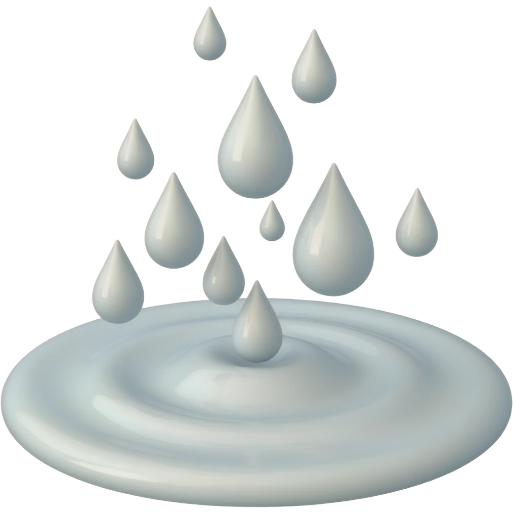 Multiple White Droplets dropping into a white puddle Tc emoji