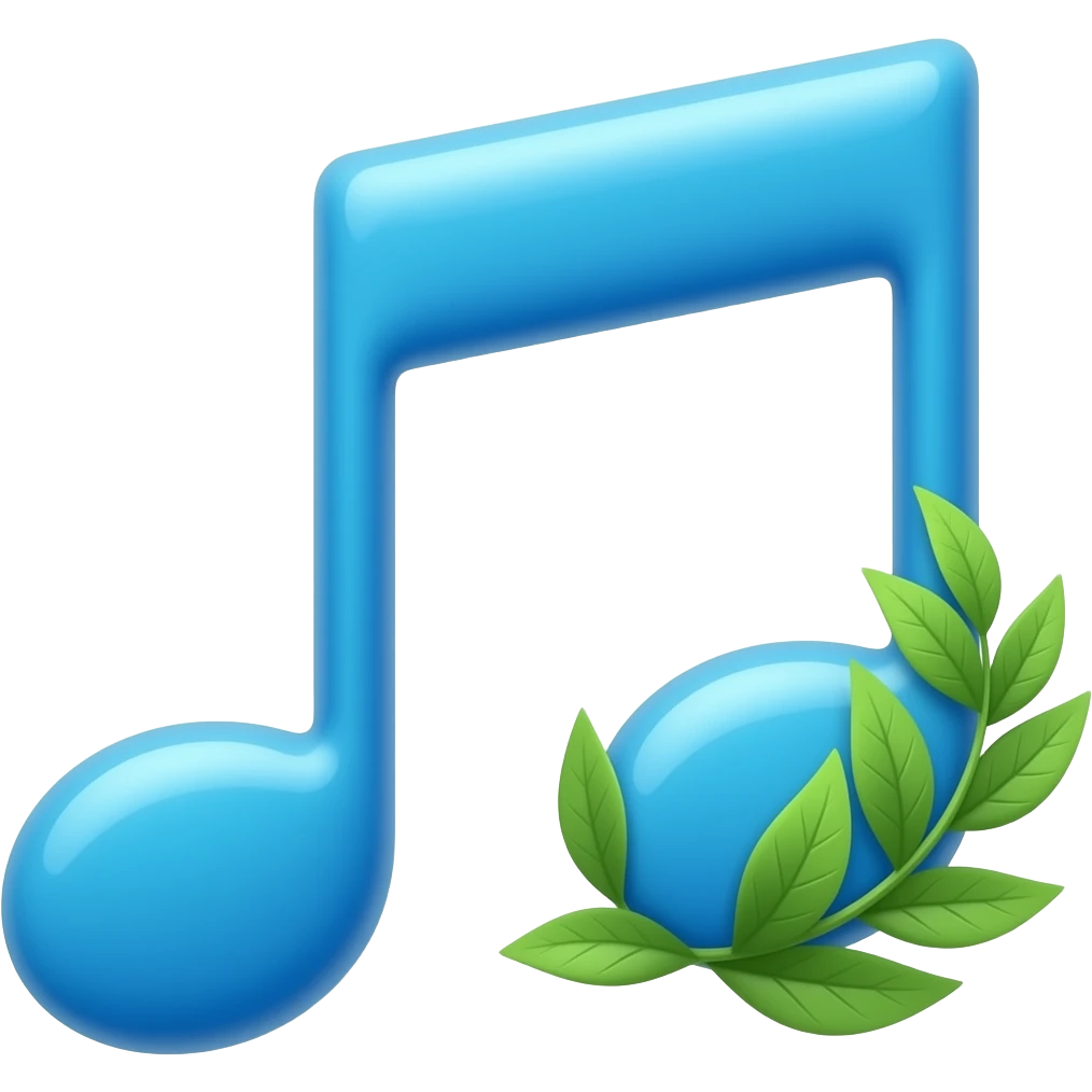 double note de musique bleue, avec feuilles à côté de la note à droite, évoquant la nature emoji