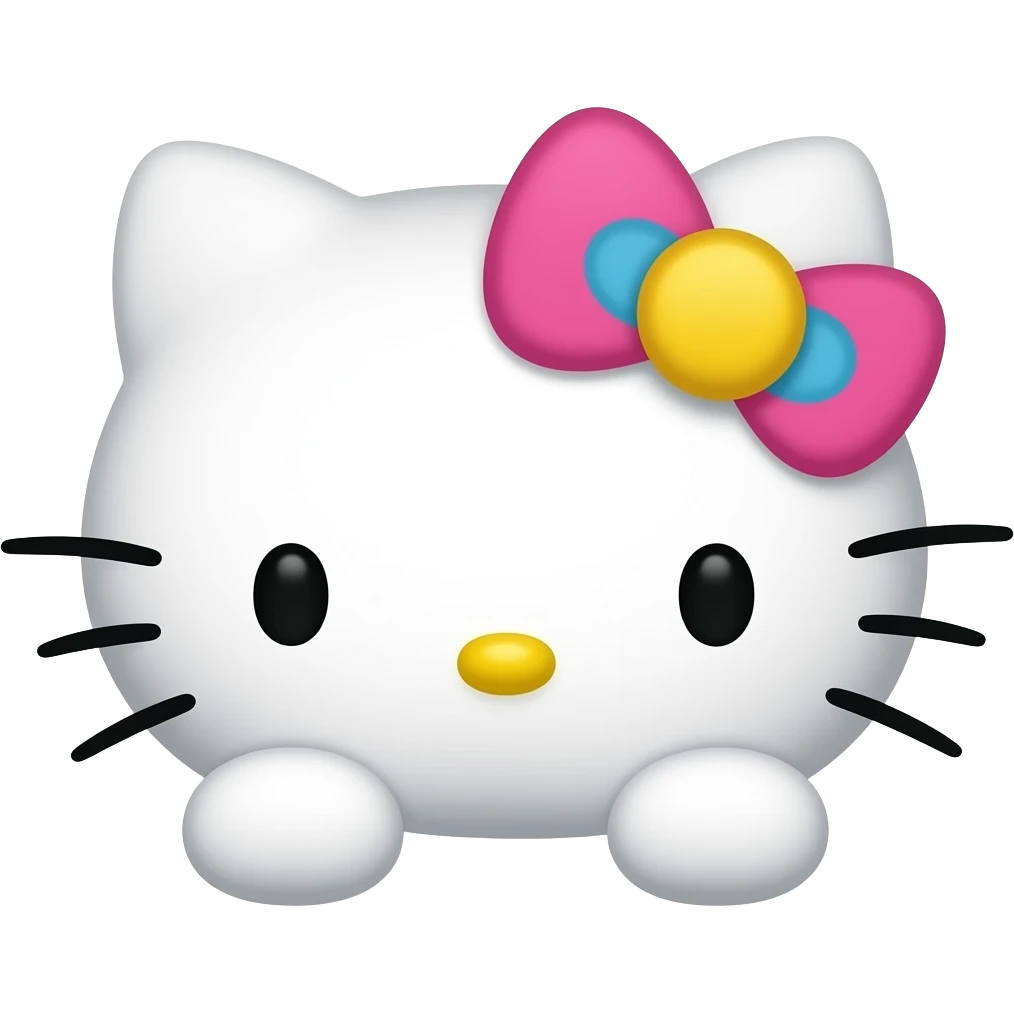 hello Kitty head with pink yellow and blue colored bow with with front paws emoji