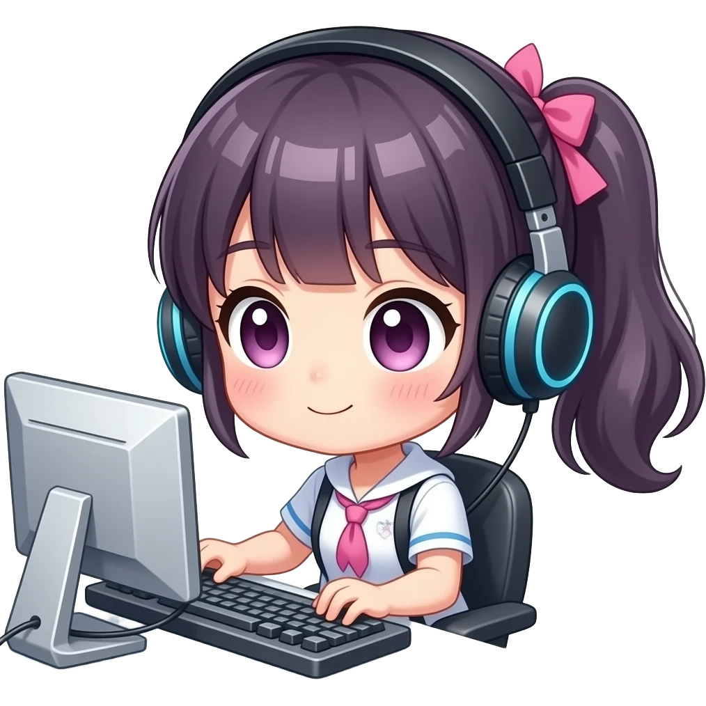 chibi anime girl play computer game emoji | AI Emoji Generator