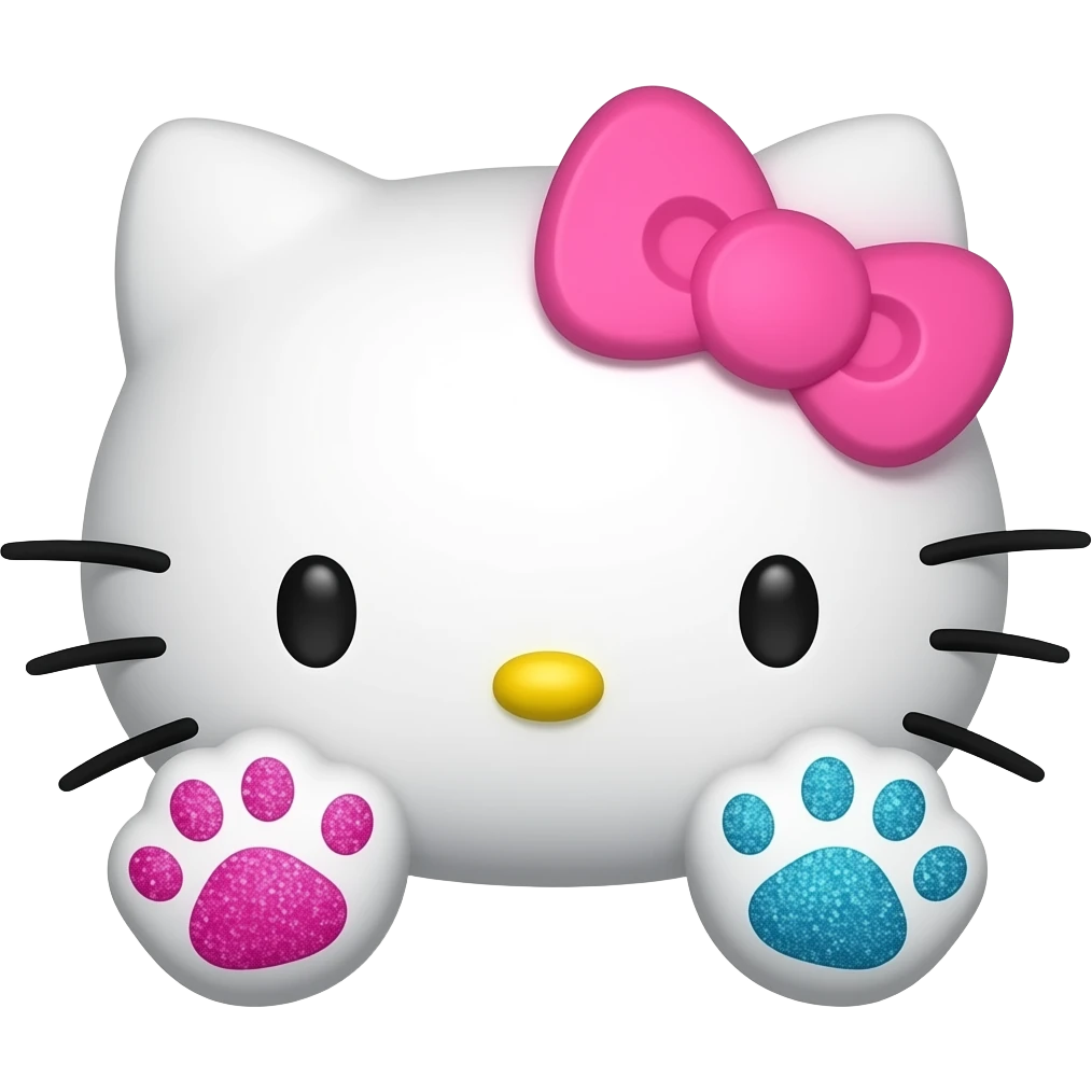 Tye dyed pink and blue glitter hello Kitty head with two front paws emoji