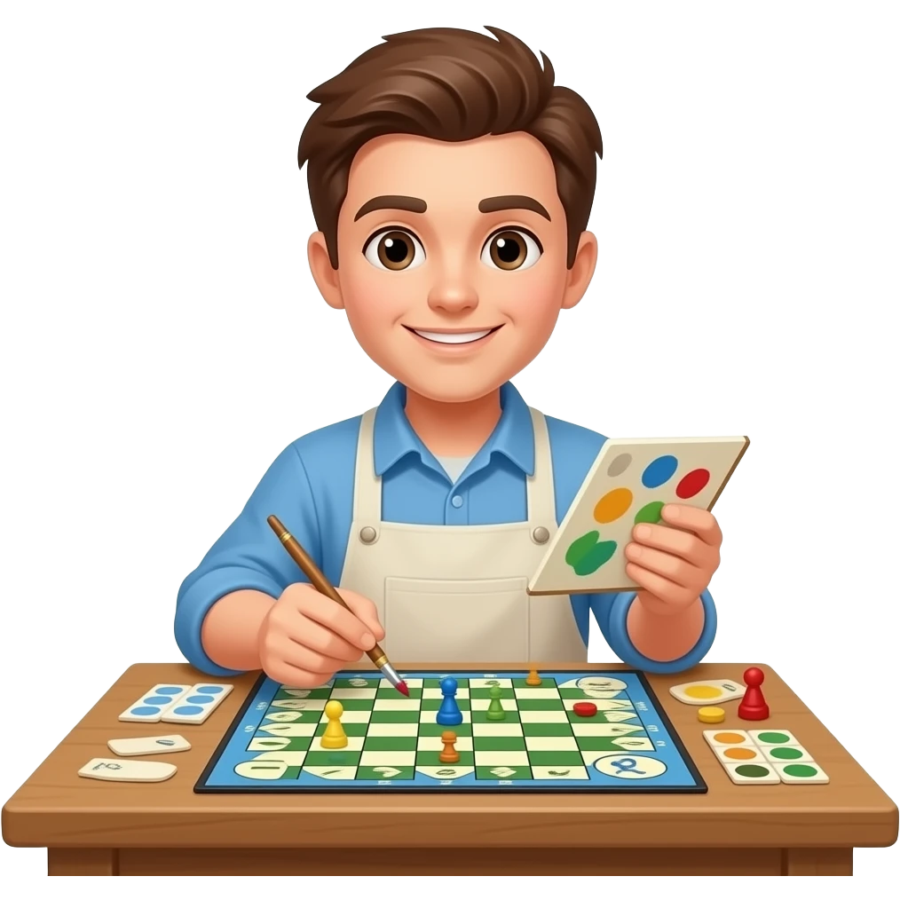 artist decorating a board game on a table emoji