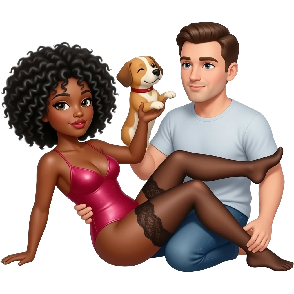 A sexy black woman with black hair Afro having sex doggy style position with white man with brown hair emoji