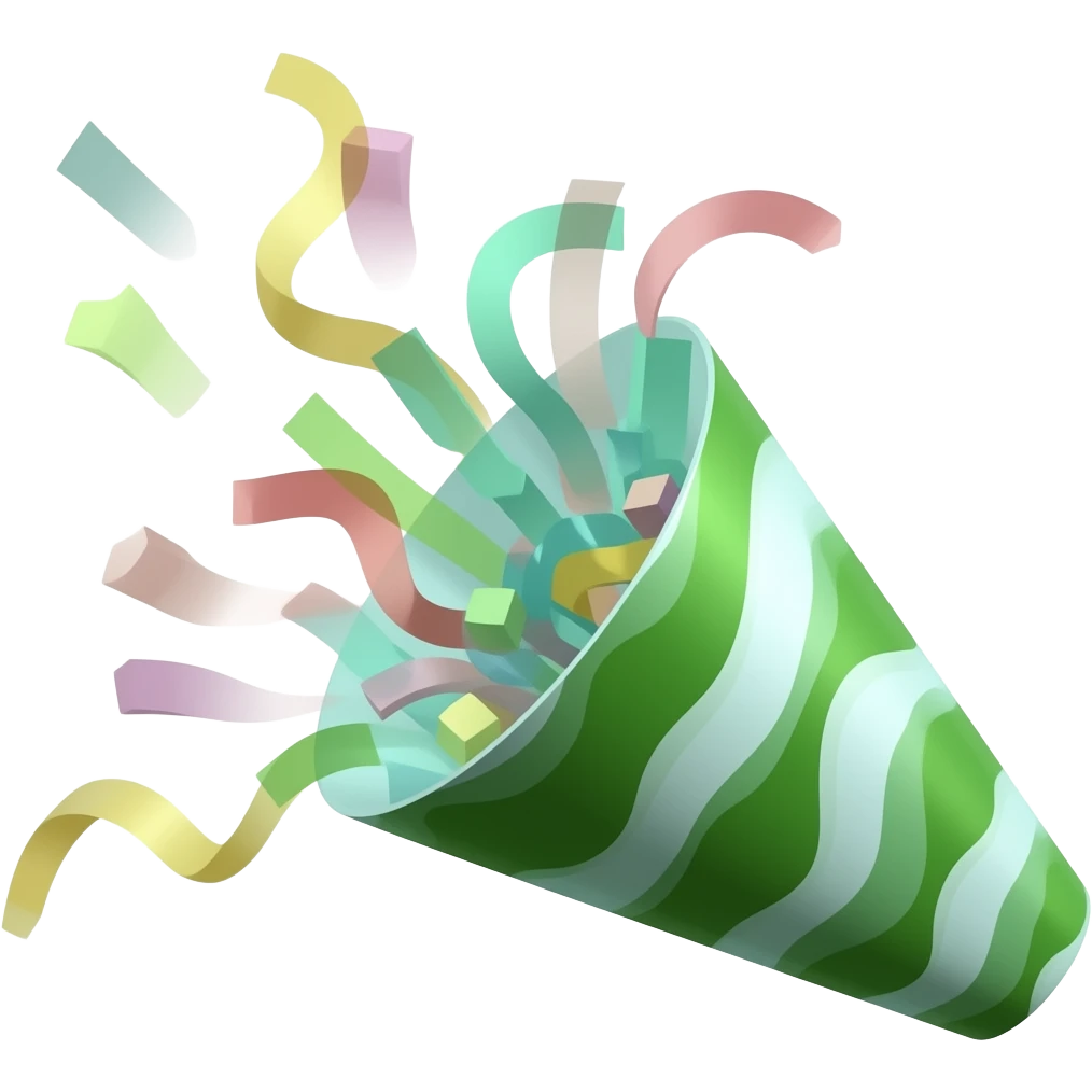 ios emoji style green party popper  with some confetti flying out from inside emoji