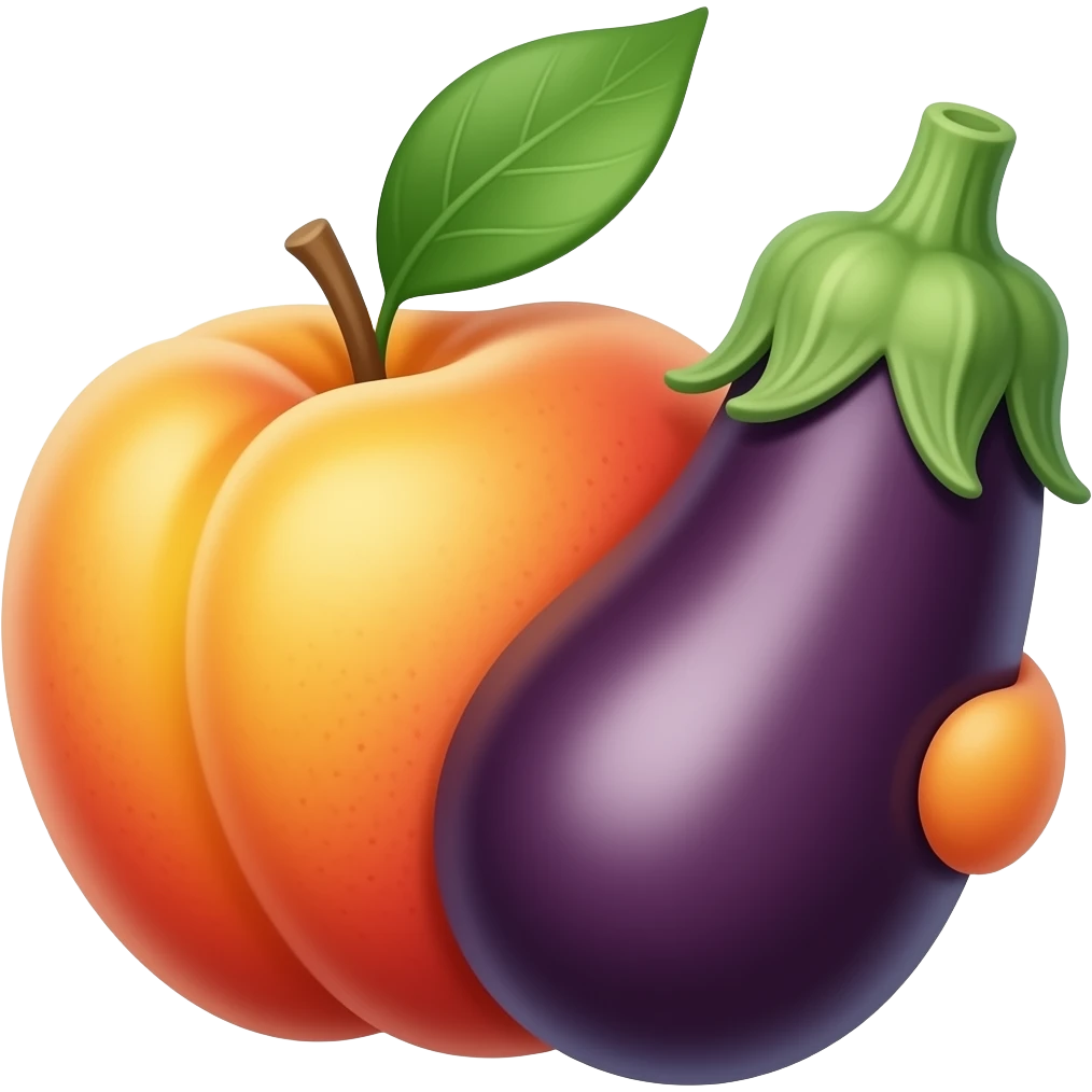 Un durazno abrazando una berenjena emoji
