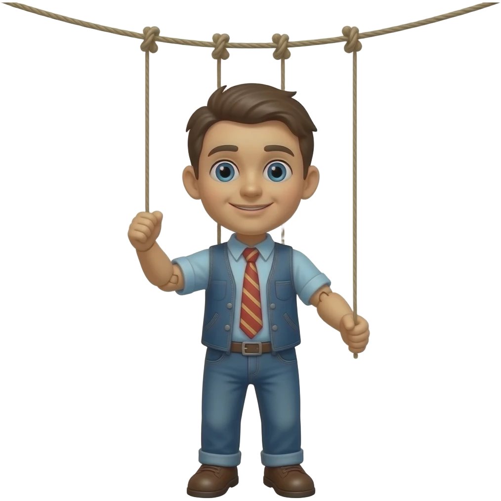 Wooden Puppet with clothes  on a string emoji