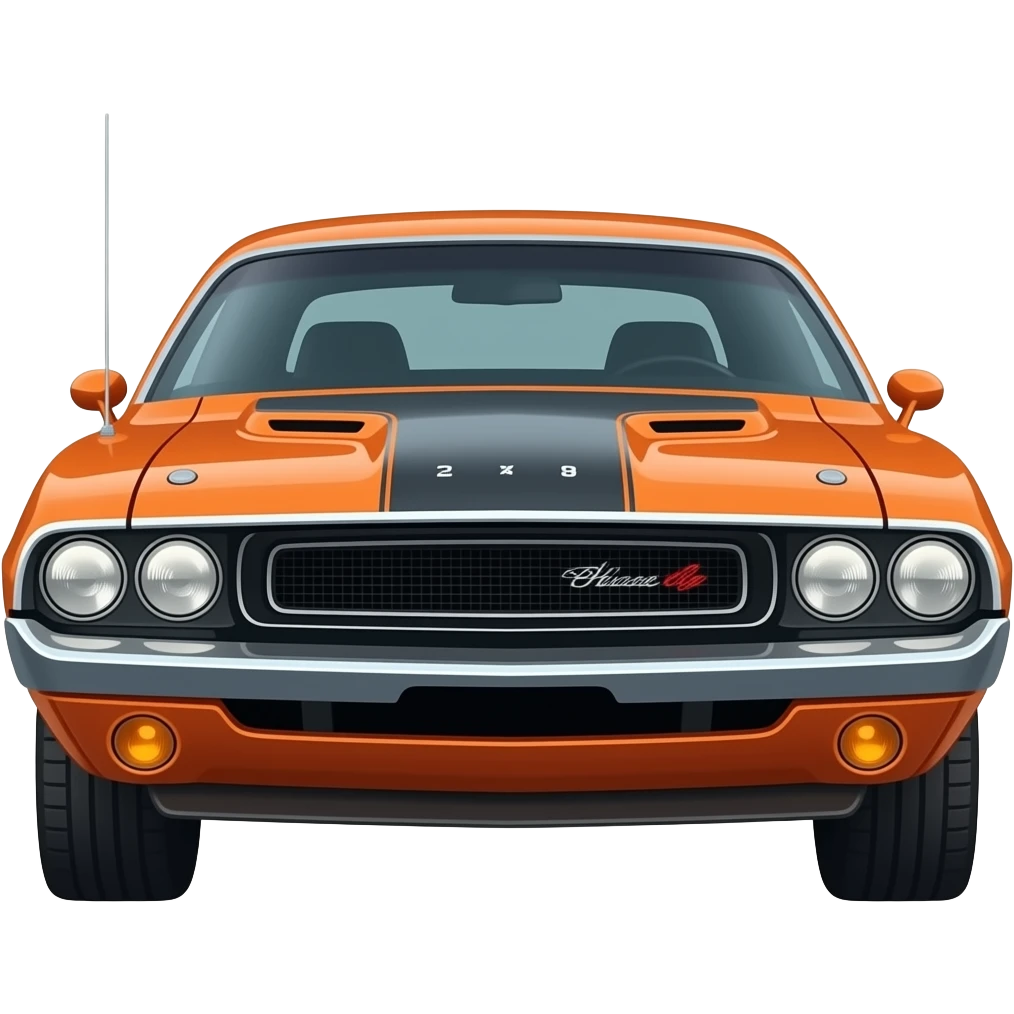 orange 1969 dodge challenger general lee front, hyper real, highly detailed emoji
