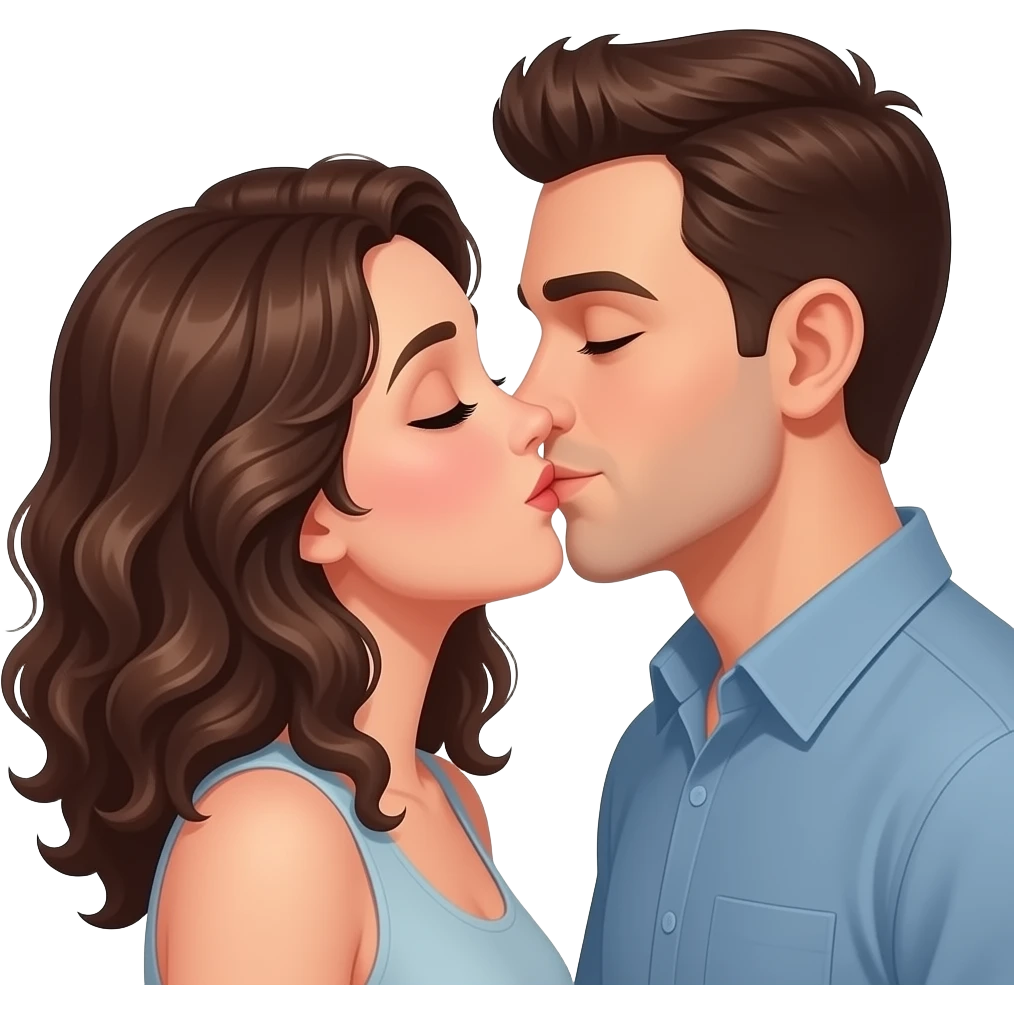 Quiero un avatar de Dos pareja besandose la chica es morena con su cabello rizado, y hombre su piel es  blanca emoji