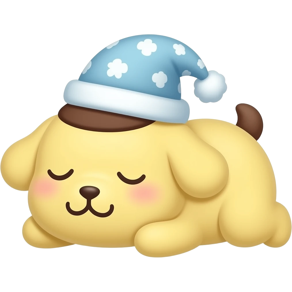 pompompurin con gorrito de dormir acostado con sueño emoji