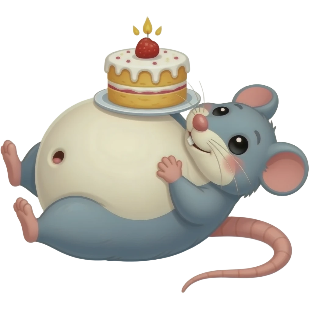 A cute little mouse,gets a giant overstuffed belly,she has eaten entire cake,now she is too full to move and remains stuck on her back,then she finds her well fed Bellybutton and gives it a deep tickle. emoji