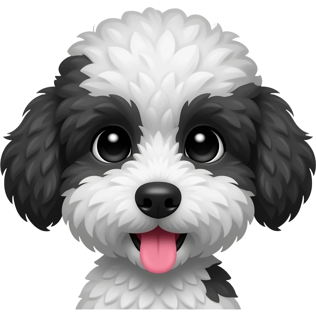 🐶 pero en blanco y negro solo la cara sacando la lengua caniche cachorro emoji