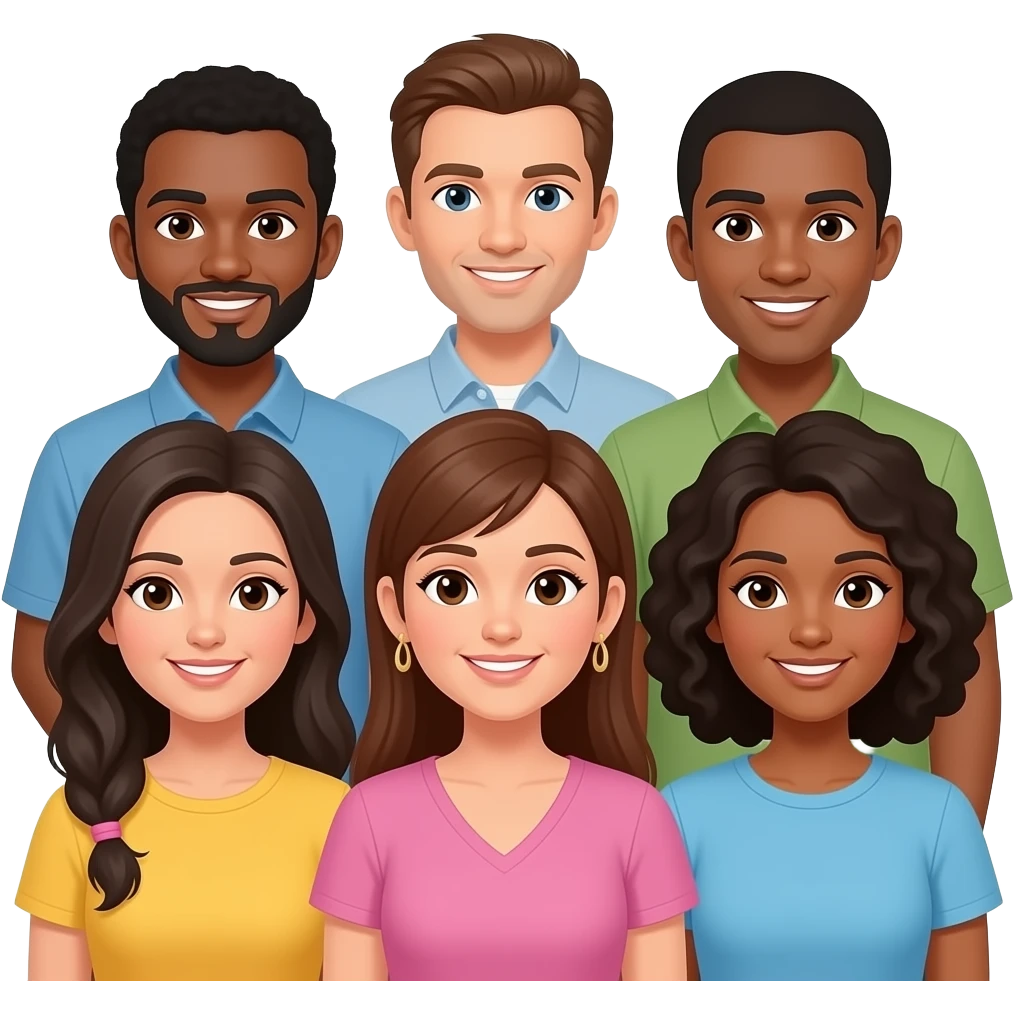 multicultural friend group with 7 peope emoji