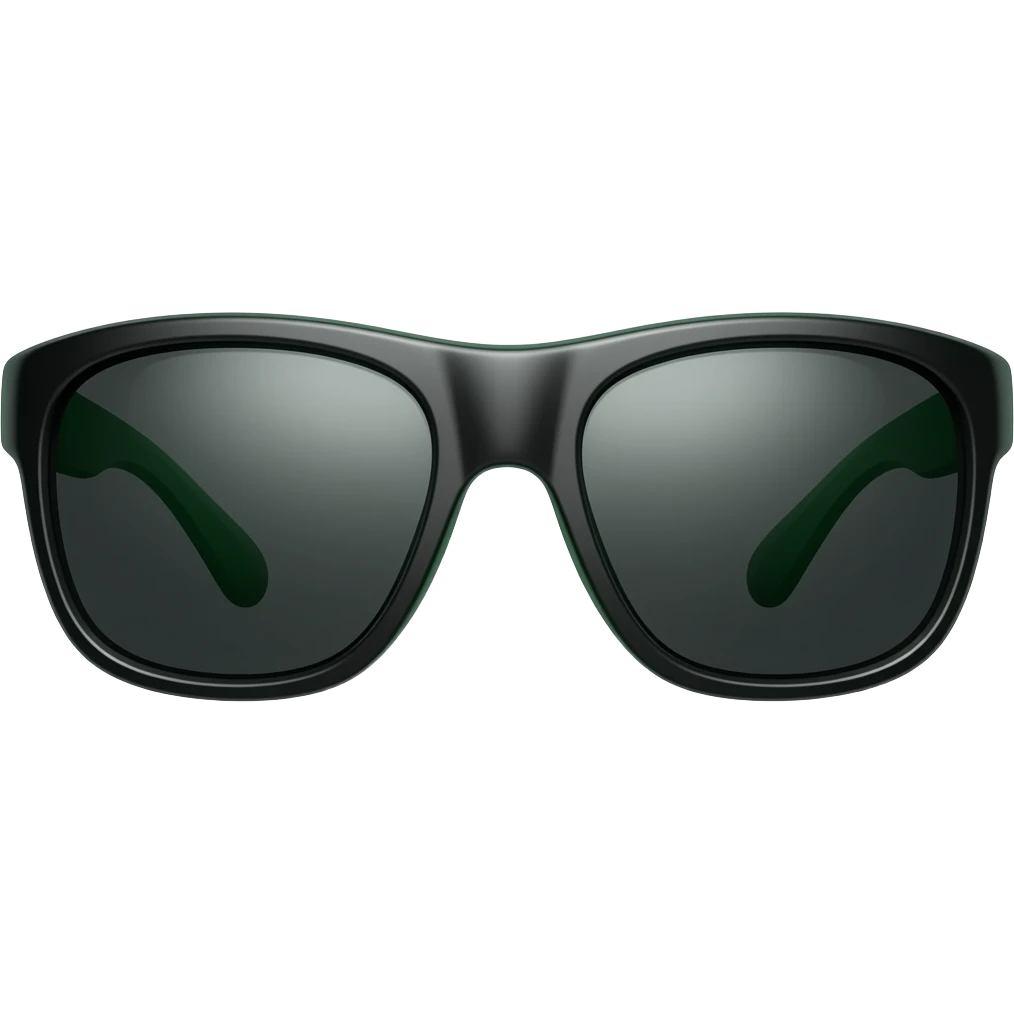Apple iOS style sports sunglasses emoji, glossy 3D wraparound sunglasses, black lenses with green accents, sleek athletic design, smooth shading, ultra detailed, clean background, premium iOS emoji aesthetic emoji