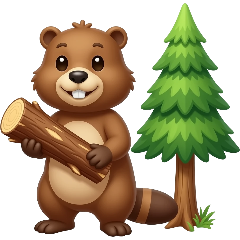 beaver holding log tree emoji
