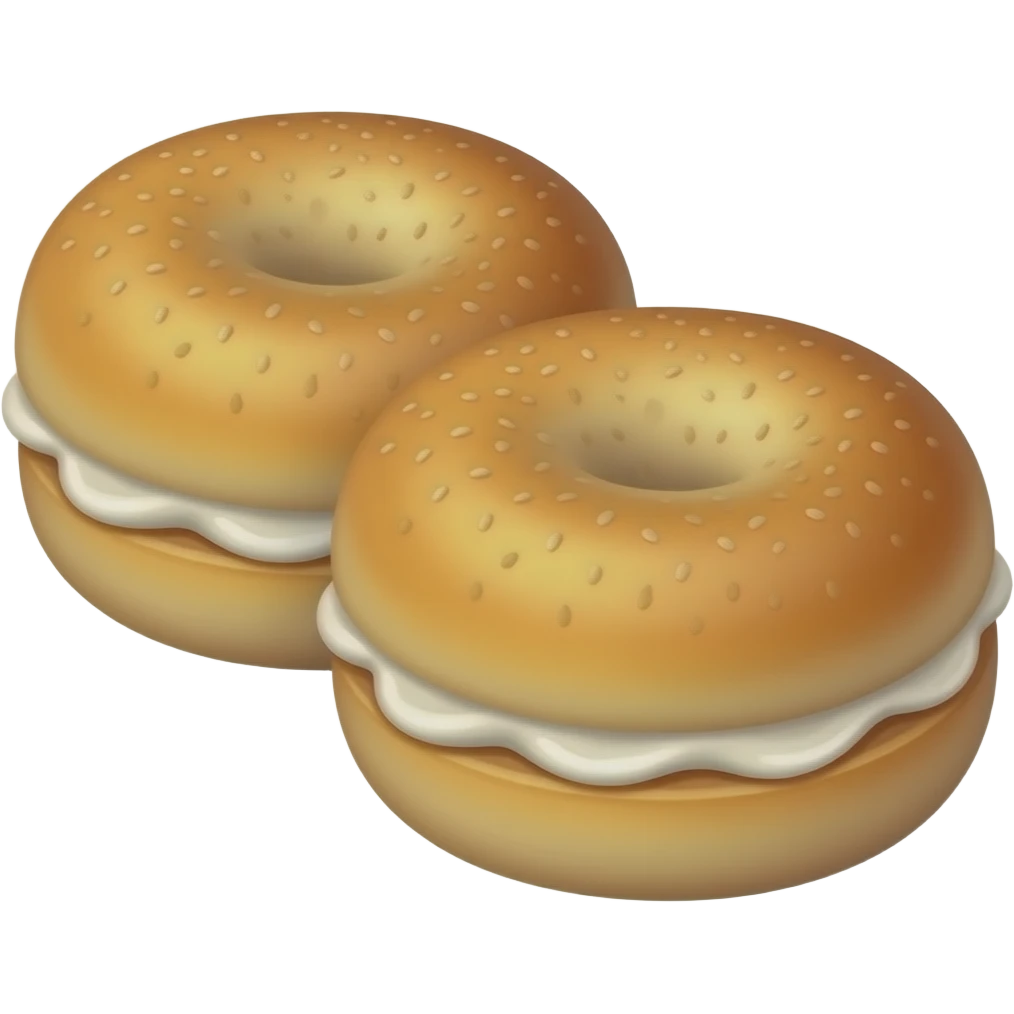 Everything bagel split next to each other with cream cheese on them emoji