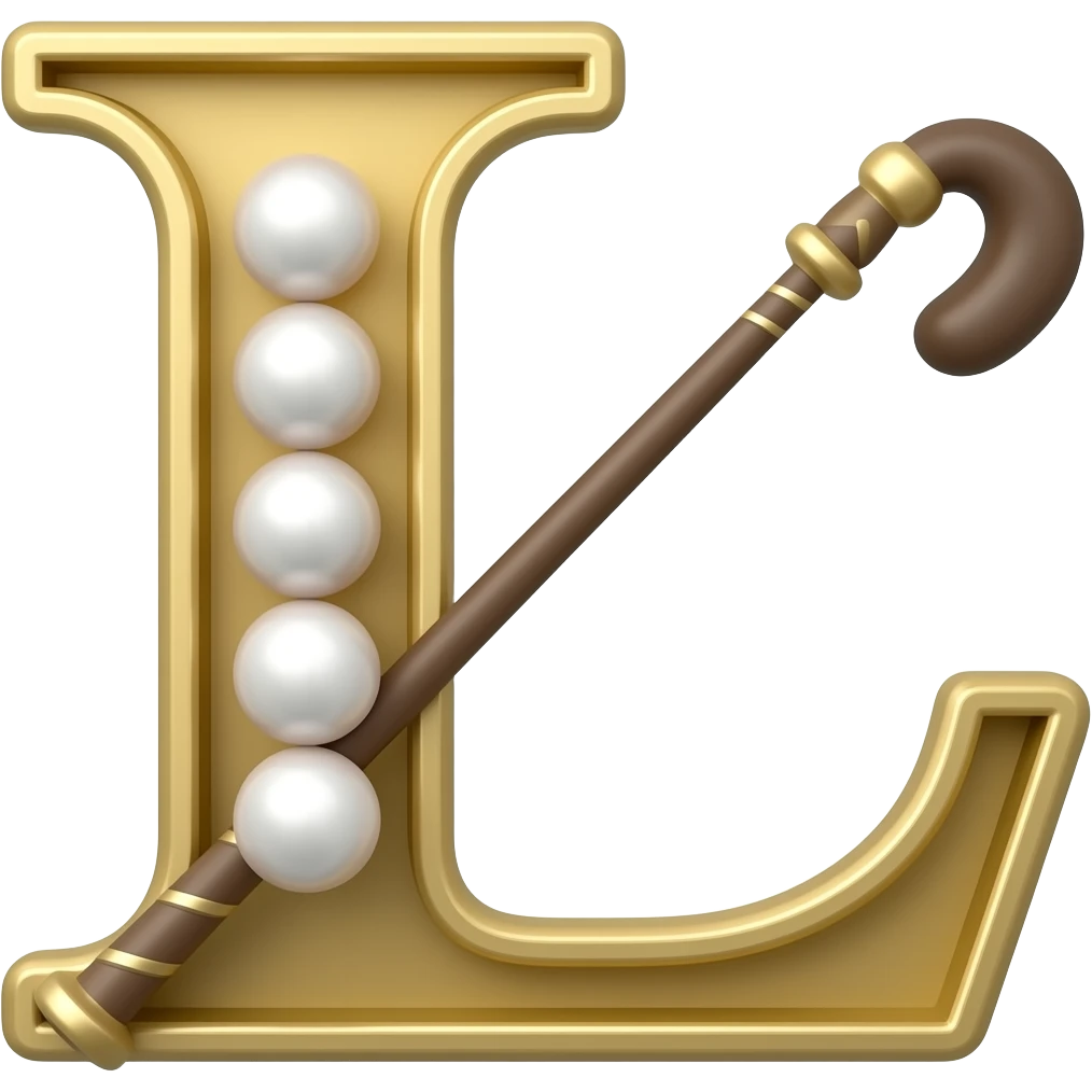 The letter L with a pearl and a riding crop emoji