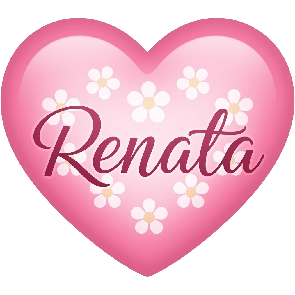 Coração cor pink com flores no meio o nome Renata letra linda emoji