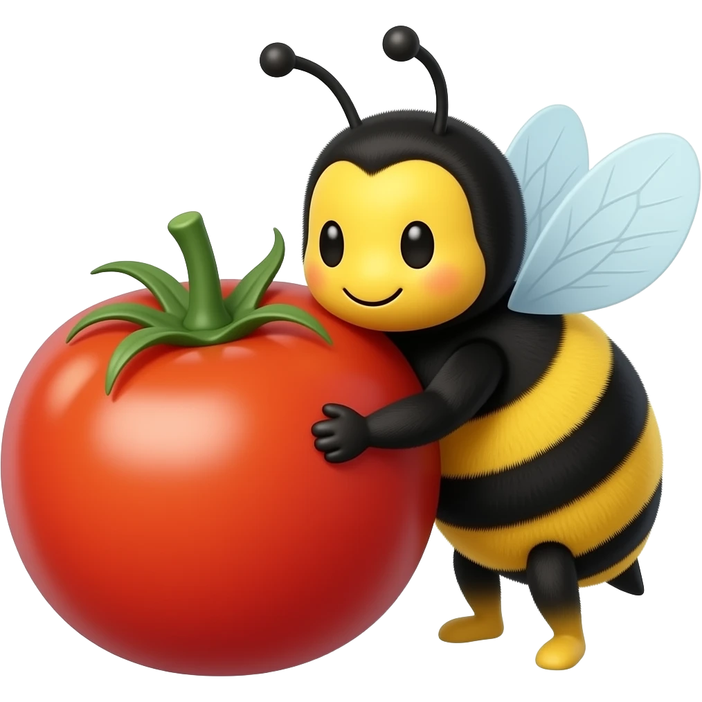 adorable bumblebee with yellow face hugging a date grape tomato emoji