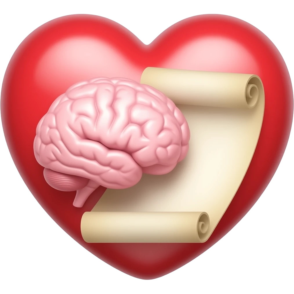 make a heart with a pink brain and an open srcoll emoji