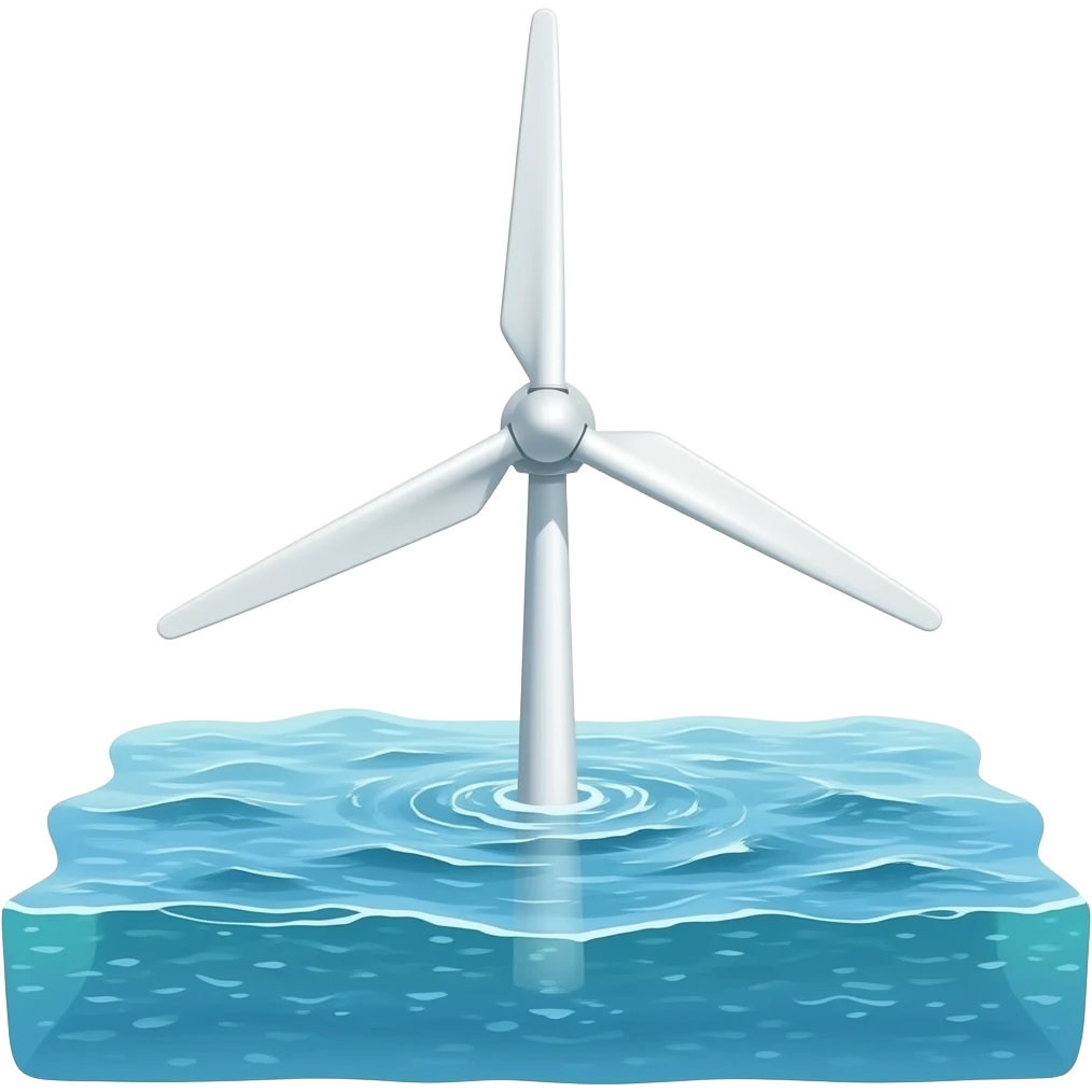 a single three-blade white electricity windmill in the ocean, without a background emoji