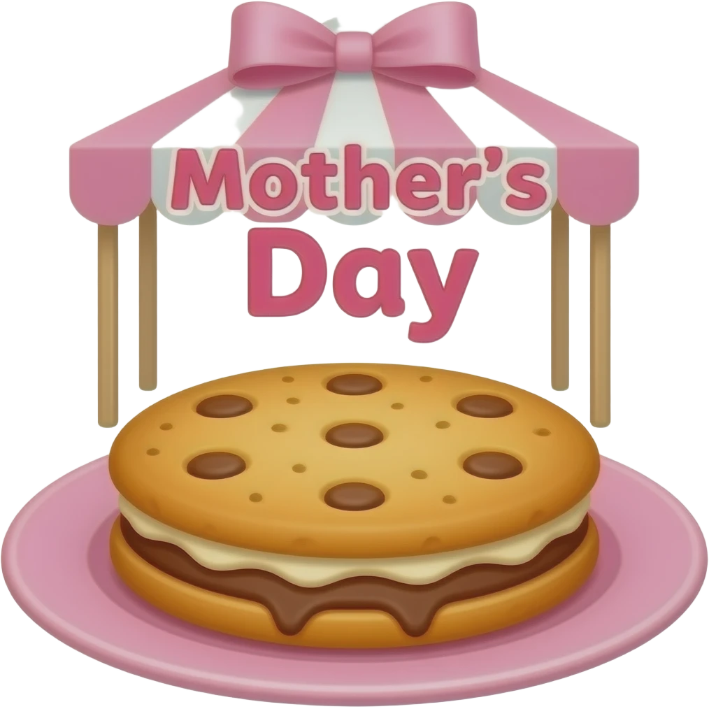 Poster "SteamWorks, celebrates Mothers Day"  "Freshly baked cookie scent in all stalls."  theme. emoji