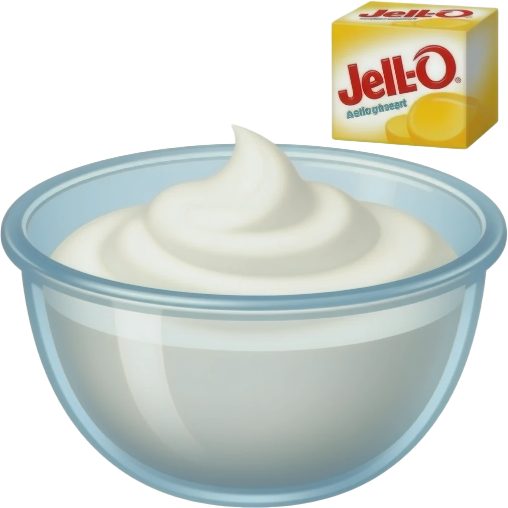 Yogurt bowl with tiny little yellow Jell-O box at the top right showing that’s what I put in it emoji