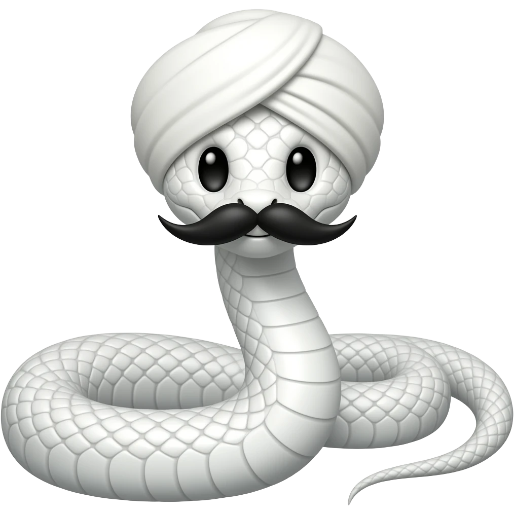 White snake with black  moustache and pagri on head emoji