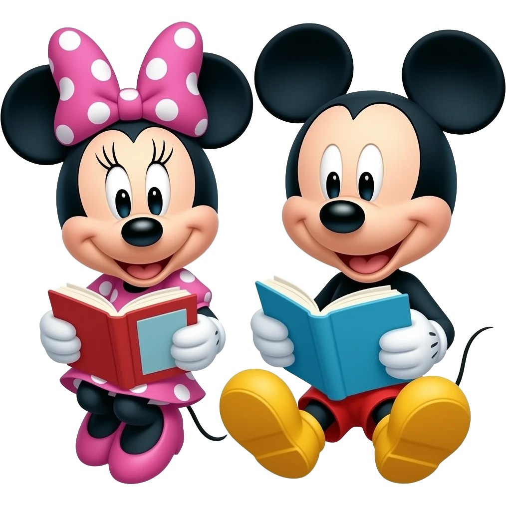 Minnie Mouse and Mickey Mouse reading a book emoji