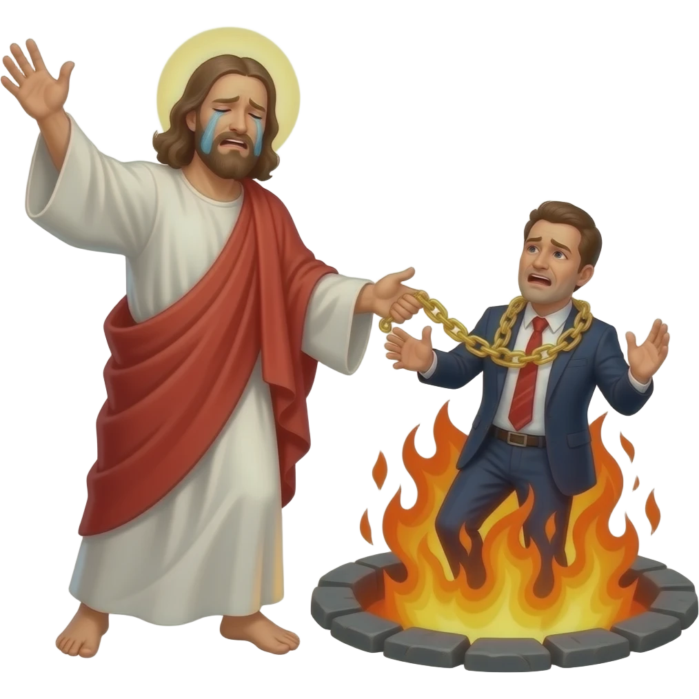 Jesus throwing a rich crying ceo into hell emoji